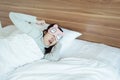Woman yawning on her bedroom and tired sleepy,Symptoms and sleepiness Royalty Free Stock Photo