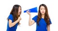 Woman yell to other with megaphone Royalty Free Stock Photo