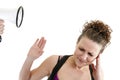 Woman yelled at by a megaphone Royalty Free Stock Photo