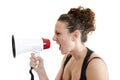 Woman yelling into a bullhorn Royalty Free Stock Photo