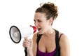 Woman yelling into a bullhorn Royalty Free Stock Photo