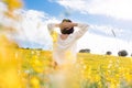 Woman in yellow field Royalty Free Stock Photo