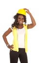 Woman yellow hard hat hand Royalty Free Stock Photo