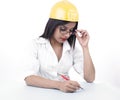 Woman with a yellow helmet Royalty Free Stock Photo