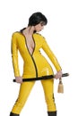 Woman in yellow latex
