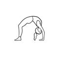 Woman in yoga bridge pose hand drawn outline doodle icon.