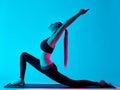 Woman yoga exercices Anjaneyasana Royalty Free Stock Photo