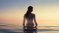 Woman in Yoga Full Body Backlit Pose in the breath taking Ocean. Generative AI weber.