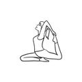 Woman in yoga king pigeon pose hand drawn outline doodle icon