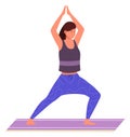 Woman in yoga pose. Balance exercise. Home stretching