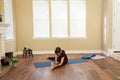 Yoga Pose Upavista Konasana seated bending left Royalty Free Stock Photo