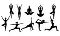 Woman yoga poses vector silhouette