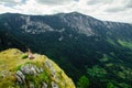 Woman yoga relax at the end of earth in fascinating landscape Royalty Free Stock Photo