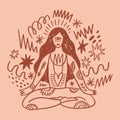 Woman yoga silhouette meditation lotus pose asana vector art