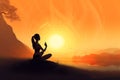 Woman yoga sunset. Generate Ai