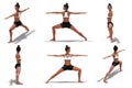 Woman in Yoga Warrior Two Pose with 6 angles of view