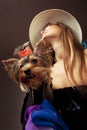 Woman with Yorkshire Terrier Royalty Free Stock Photo