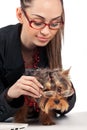 Woman with Yorkshire Terrier Royalty Free Stock Photo