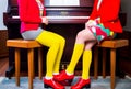woman person colourful red elegant piano modern fashion trend legs young. Generative AI.
