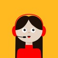 Woman young girl face. Customer service, support call center concept. Earphones, headphones, microphone. Lady female. Business Royalty Free Stock Photo