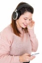 Woman young listening to music on the phone girl student