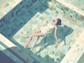 woman summer holiday pool girl water swim illustration relax person young. Generative AI.