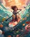 Woman young sea summer design person water beauty cartoon fantasy girl female illustration ocean Royalty Free Stock Photo