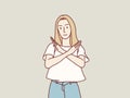 Woman young serious stop Gesture refuse no With Crossed x Hands simple korean style illustration