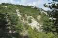 Woman Ziplining in harness. Zipline Croatia Omis - An adventure