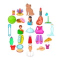 Womanish icons set, cartoon style