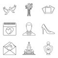 Womanish icons set, outline style