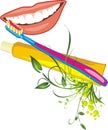Womanish smile, tooth brush and paste Royalty Free Stock Photo