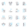 Womanly occupations linear icons set. Midwife, Nurse, Teacher, Chef, Stylist, Mom, Seamstress line vector and concept