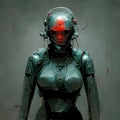 WomanRobot drawed by computer. Grunge, cyberpunk style. Royalty Free Stock Photo