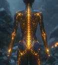 A womans back is highlighted. A captivating image showcasing the back of a womans body adorned with shimmering lights