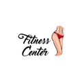 Womans body. Womans waist icon. Fitness center logo label. Vector illustration.