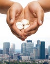 Womans cupped hands showing euro coins Royalty Free Stock Photo