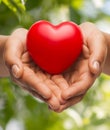 Womans cupped hands showing red heart