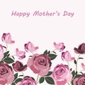 Happy Mothers Day. Card template with Shabby chic roses bouquet.