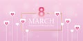 Womans day 8th march pink and white greeting card with hearts
