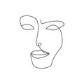 Womans face continuous line drawing. One line art of facial features, abstraction.