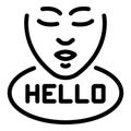 Womans face and hello icon, outline style