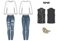 Womans fashion look with sweetshirt and jeans Royalty Free Stock Photo