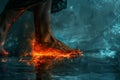 Womans Feet With Fire in Water