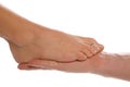 Womans foot on mans hand Royalty Free Stock Photo