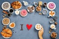 Womans hand and different types of coffee an Royalty Free Stock Photo