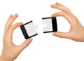 Womans hand making smartphone puzzle