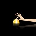 Womans hand rings the table bell at th reception, isolated on a black background, square vector illustration Royalty Free Stock Photo