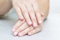 Womans hands with beautiful manicure. Well-groomed female hands Royalty Free Stock Photo