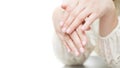 Womans hands with beautiful manicure on white background. Closeup shot of female hands with beautiful manicure Royalty Free Stock Photo